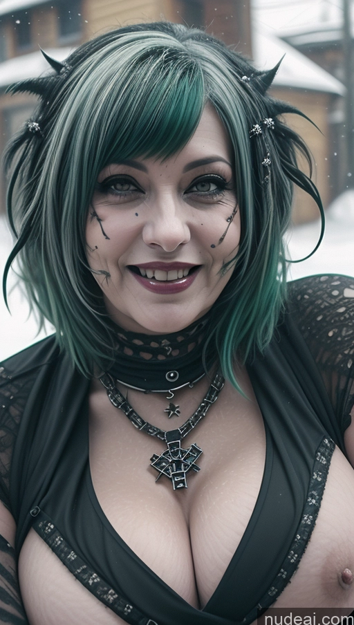 ai nude image of araffe with green hair and piercings posing for a picture pics of Milf Busty Perfect Boobs Chubby Green Hair Ethiopian Snow Close-up View Gothic Punk Girl Laughing