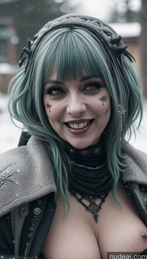 ai nude image of arafed woman with green hair and piercings posing for a picture pics of Milf Busty Perfect Boobs Chubby Green Hair Ethiopian Snow Close-up View Gothic Punk Girl Laughing