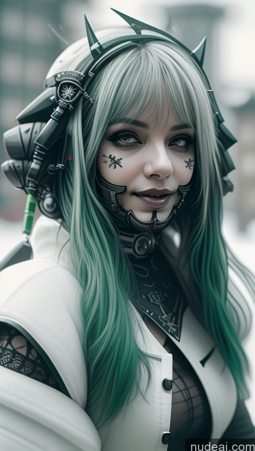 ai nude image of there is a woman with green hair and a white jacket pics of Milf Chubby Green Hair Ethiopian Snow Laughing Futuristic Busty Perfect Boobs Close-up View Gothic Punk Girl