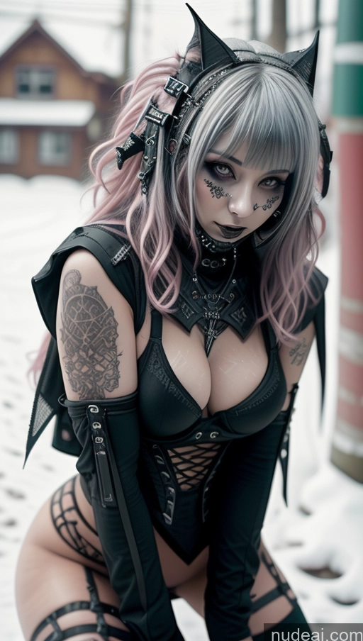 ai nude image of araffe dressed in black and pink hair posing in the snow pics of Milf Chubby Laughing Ethiopian Snow Futuristic Busty Topless Goth Pink Hair Close-up View Perfect Boobs Gothic Punk Girl