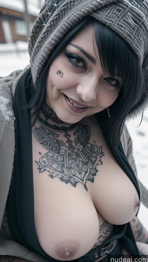 ai nude image of arafed woman with a tattoo on her chest and a hat pics of Milf Chubby Ethiopian Tattoos Gothic Punk Girl Laughing Perfect Boobs Busty Close-up View Snow