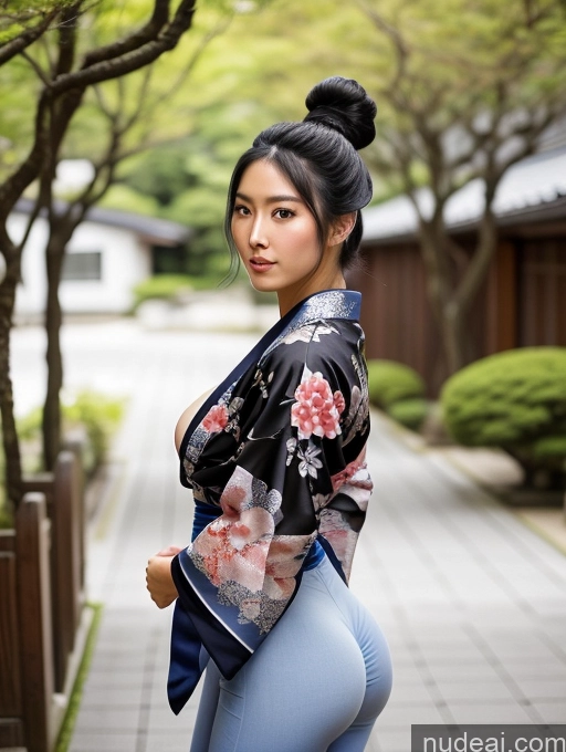 ai nude image of arafed asian woman in a kimono standing on a sidewalk pics of Beautiful Muscular Abs Big Ass Big Hips Long Legs Perfect Body 18 Short Black Hair Japanese Front View Pubic Hair Busty Perfect Boobs Kimono Hair Bun Miss Universe Model T-pose