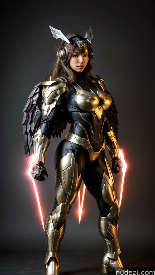 ai nude image of arafed woman in a costume with a sword and armor pics of Muscular Abs Perfect Boobs Powering Up Superhero Military Several SSS: A-Mecha Musume A素体机娘 Has Wings Bodybuilder