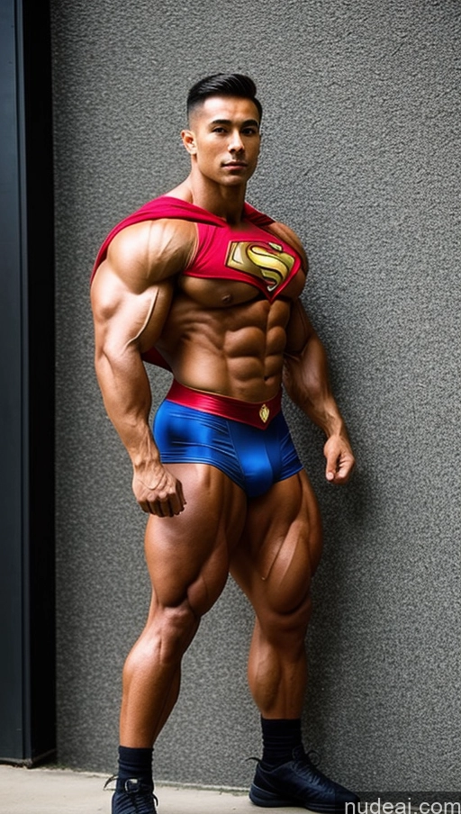 ai nude image of arafed man in a superman costume posing for a picture pics of Muscular Abs Perfect Boobs Powering Up Superhero Military Bodybuilder