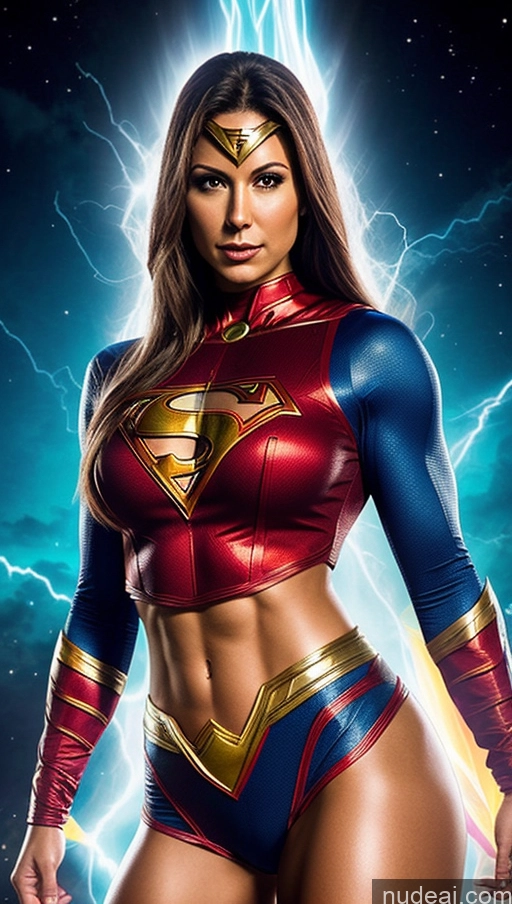 ai nude image of a woman in a superman costume posing for a picture pics of Abs Perfect Boobs Superhero Several Muscular Superheroine Powering Up