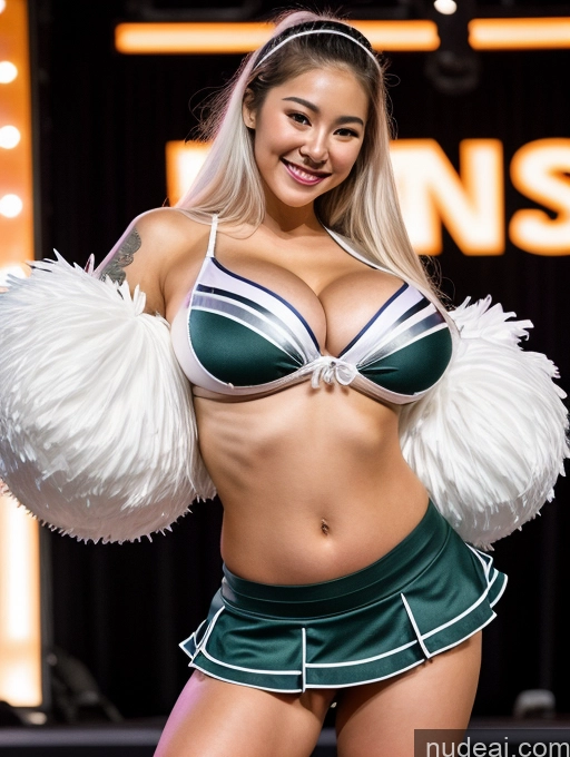 ai nude image of arafed woman in a cheerleader outfit posing for a picture pics of Several Busty Huge Boobs Beautiful Glasses Tattoos Lipstick Big Ass Skinny Big Hips Long Legs Short Perfect Body Long Hair 18 Happy White Hair Korean Stage Cheerleader Microskirt Full Frontal