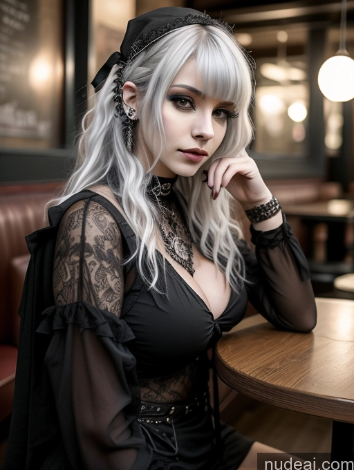 related ai porn images free for Busty Perfect Boobs Close-up View Gothic Punk Girl Model Perfect Body Beautiful 18 White Hair Curly Hair Russian Casual Restaurant