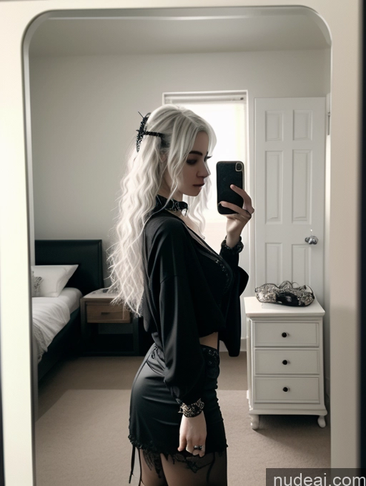 related ai porn images free for Busty Perfect Boobs Close-up View Gothic Punk Girl Model Perfect Body Beautiful 18 White Hair Curly Hair Russian Mirror Selfie Casual Bedroom