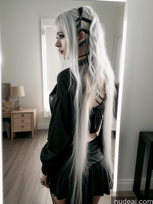 related ai porn images free for Busty Perfect Boobs Close-up View Gothic Punk Girl Model Perfect Body Beautiful 18 White Hair Curly Hair Russian Mirror Selfie Casual Bedroom