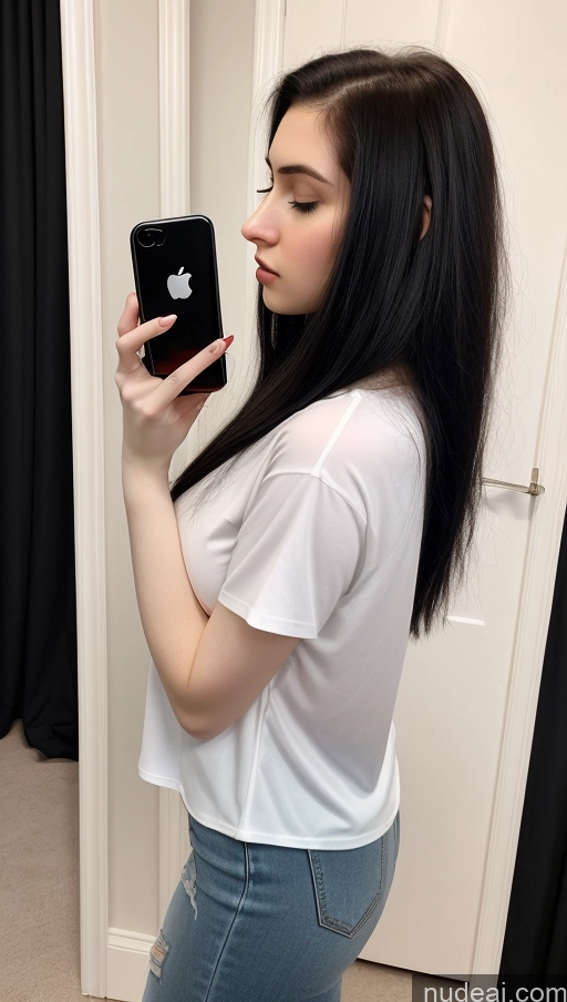 ai nude image of there is a woman taking a picture of herself in the mirror pics of Perfect Boobs Beautiful Thick Fairer Skin 18 Russian Shirt Long Hair Black Hair Mirror Selfie Side View