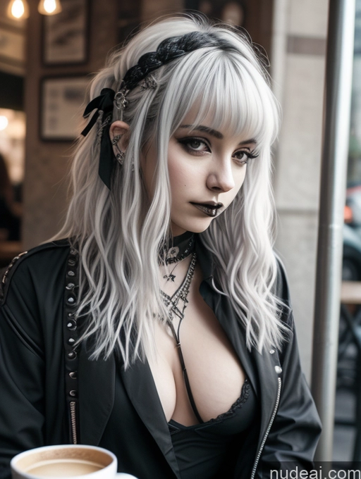 related ai porn images free for Busty Perfect Boobs Close-up View Gothic Punk Girl Model Perfect Body Beautiful 18 White Hair Curly Hair Russian Casual Cafe