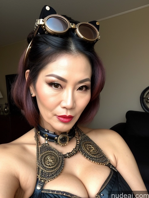 related ai porn images free for Milf Beautiful Lipstick Hair Bun 60s Asian Pouting Lips Sexy Face Steampunk