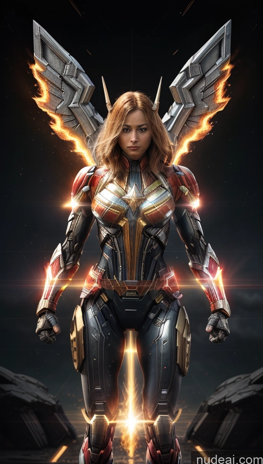 ai nude image of a close up of a woman in a suit with wings pics of Busty Muscular Abs Several Captain Marvel Powering Up Cyborg Has Wings Dynamic View Heat Vision Science Fiction Style Battlefield SSS: A-Mecha Musume A素体机娘