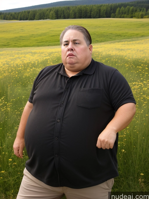 ai nude image of there is a man standing in a field of tall grass pics of Small Tits Big Ass Fat Big Hips Short Pubic Hair Short Hair 60s Angry Brunette White Meadow Casual Wife Or Girlfriend Obese Shocked Full Frontal