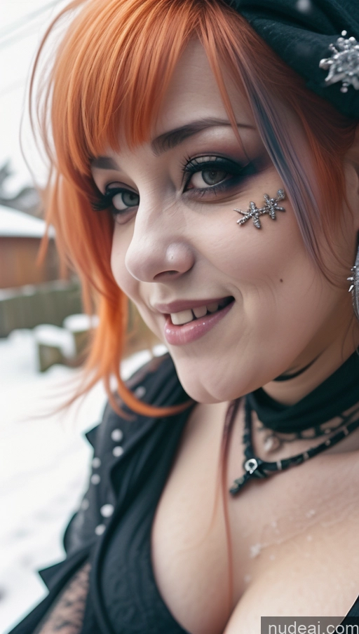 Busty Perfect Boobs Chubby Laughing Ginger Ethiopian Snow Close-up View AliceDV Gothic Punk Girl Milf