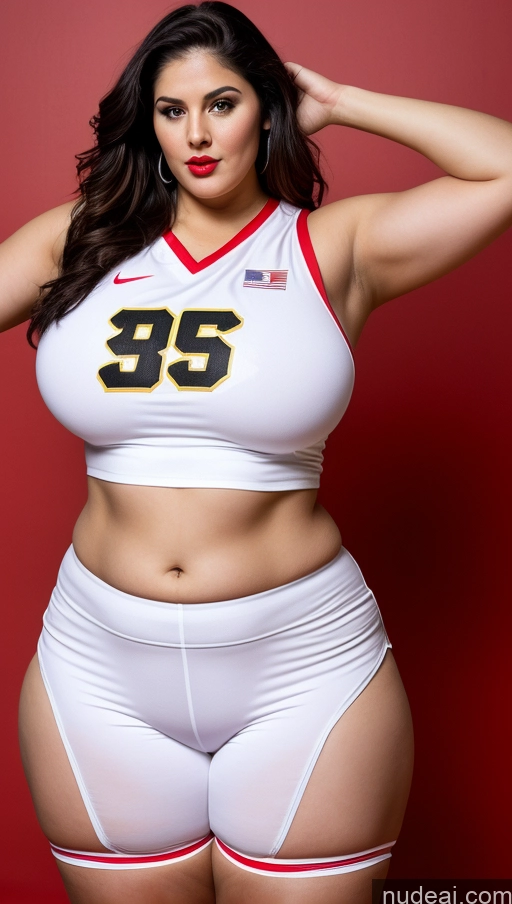 ai nude image of arafed woman in a sports uniform posing for a picture pics of Huge Boobs Lipstick Big Ass Abs Chubby Fairer Skin Black Hair Long Hair Indian Basketball