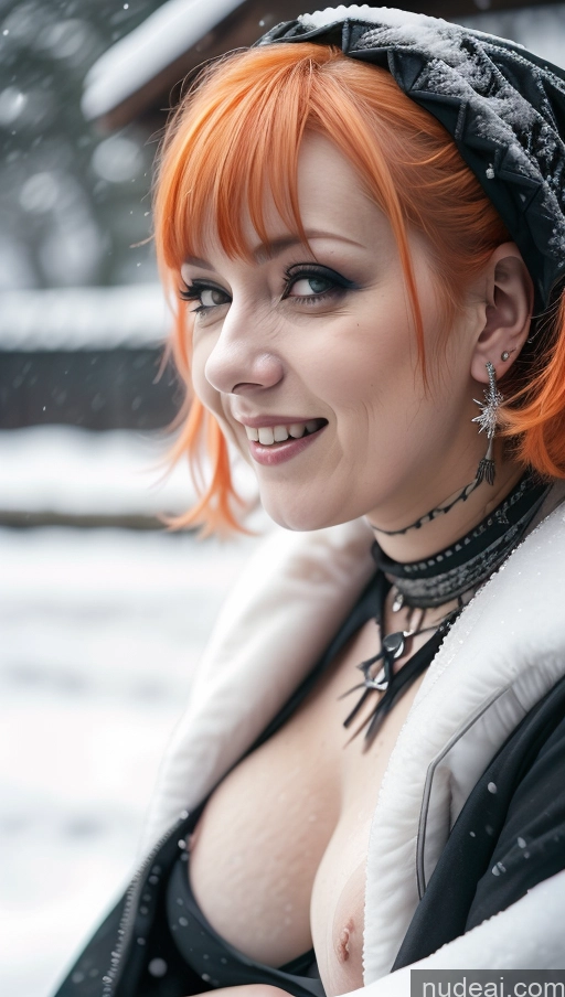 Chubby Laughing Ginger Ethiopian Snow Close-up View AliceDV Milf Busty Perfect Boobs Gothic Punk Girl