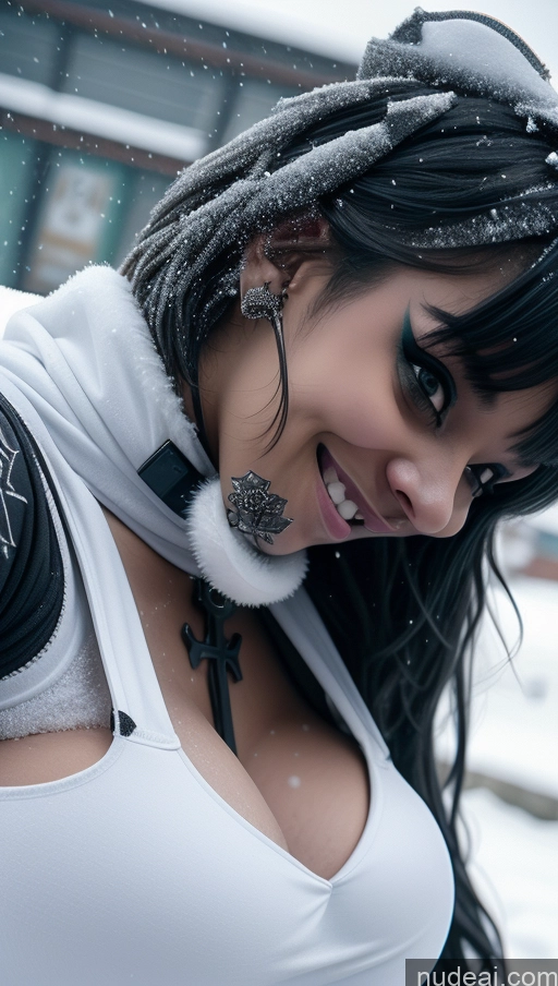 ai nude image of araffe woman with a tattoo on her arm and a white shirt pics of Athlete Huge Boobs Perfect Boobs Ethiopian Snow Close-up View Angel Laughing Gothic Punk Girl