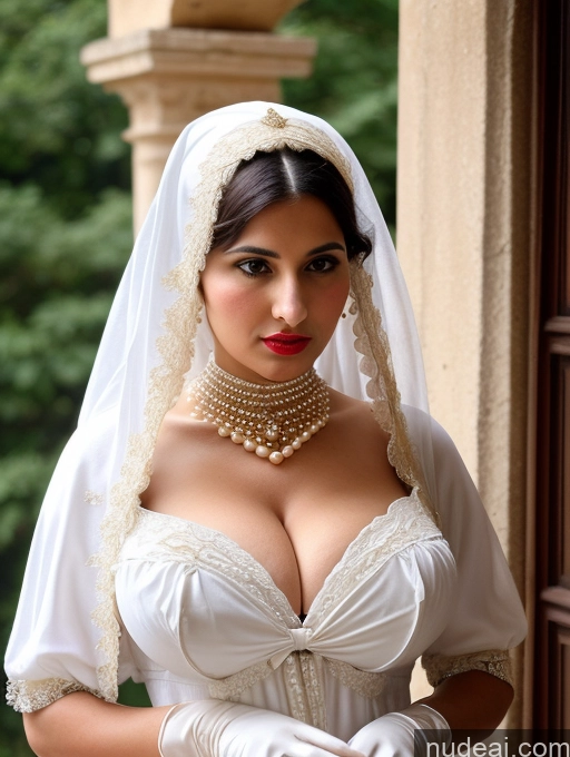 ai nude image of araffe woman in a wedding dress and veil posing for a picture pics of Milf Busty Skinny Short Lipstick 18 Shocked Front View Dress Traditional Victorian Bows Gloves Pearl Jewelry Ginger Huge Boobs Niqab Long Hair Serious French