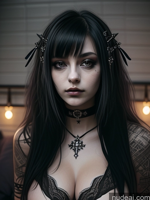 ai nude image of arafed woman with black hair and a choke and a necklace pics of Busty Perfect Boobs Close-up View Gothic Punk Girl Model One Perfect Body Beautiful 18 Black Hair Long Hair Russian Nude Bedroom