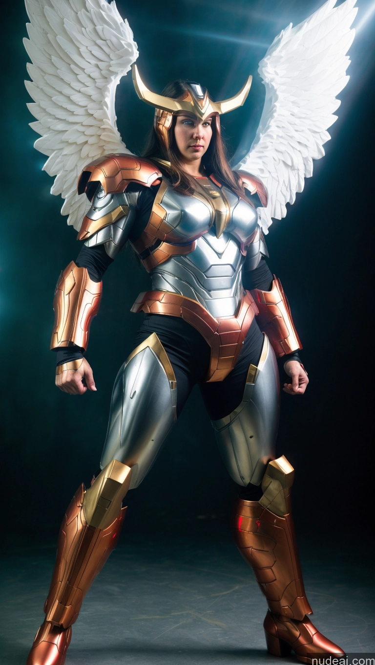 ai nude image of araffe dressed as a female angel with wings and armor pics of Bodybuilder Abs Superhero Angel Viking SSS: A-Mecha Musume A素体机娘 Powering Up Heat Vision Busty Science Fiction Style Dynamic View