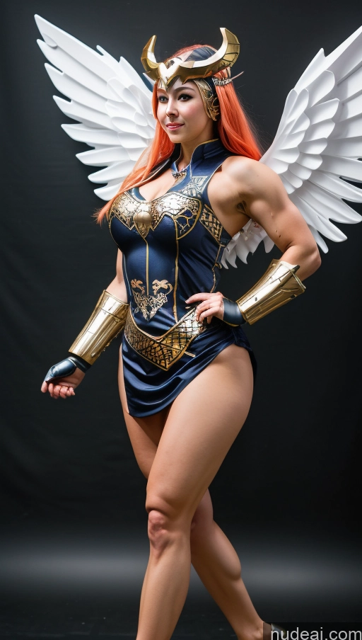 Bodybuilder Abs Superhero Angel Viking SSS: A-Mecha Musume A素体机娘 Heat Vision Busty Science Fiction Style Dynamic View Several Cosplay Muscular Powering Up China Dress Of Kisaki (Blue Archive)