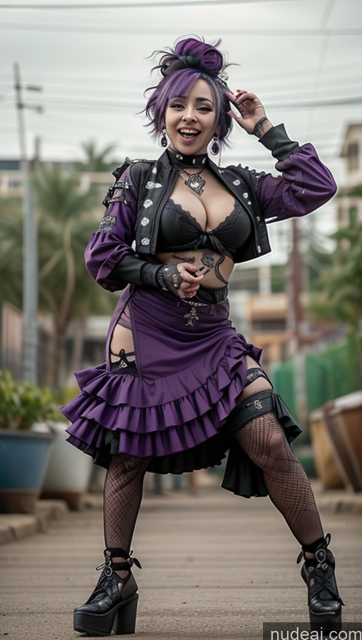 Huge Tits, Hard Nipples Laughing Purple Hair Ethiopian Close-up View Gothic Punk Girl Dance Dress: Flamenco Athlete