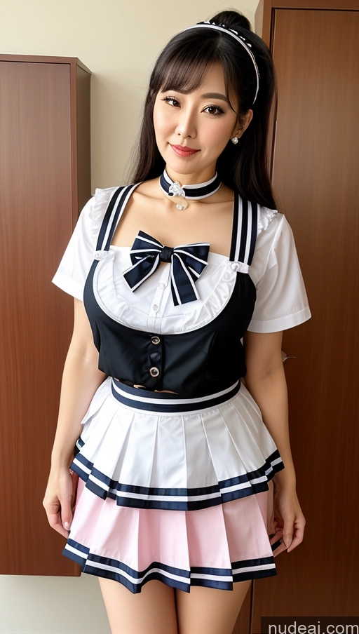 ai nude image of arafed asian woman in a sailor costume posing for a picture pics of Milf Busty Beautiful Big Ass Big Hips Pubic Hair Fairer Skin Black Hair 70s Korean Maid Sailor Mini Skirt Bows Choker Cosplay