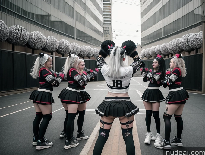 ai nude image of several cheerleaders in black and white outfits are posing for a picture pics of Milf Two Huge Boobs Big Ass Big Hips 18 White Hair Korean Cheerleader Gothic Punk Girl