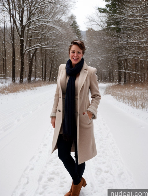 ai nude image of woman in a coat and scarf standing in the snow pics of Busty Big Ass Big Hips Long Legs Tall Pubic Hair Happy Brunette Pixie White Wife Or Girlfriend Full Frontal 50s Snow Nude Scarf Tailcoat