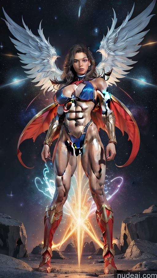 related ai porn images free for Several Busty Muscular Abs Persian Science Fiction Style Superhero Bodybuilder Powering Up Has Wings Space