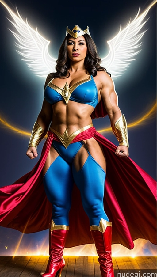 ai nude image of arafed woman in a superhero costume posing for a picture pics of Bodybuilder Several Busty Persian Superhero Regal Powering Up