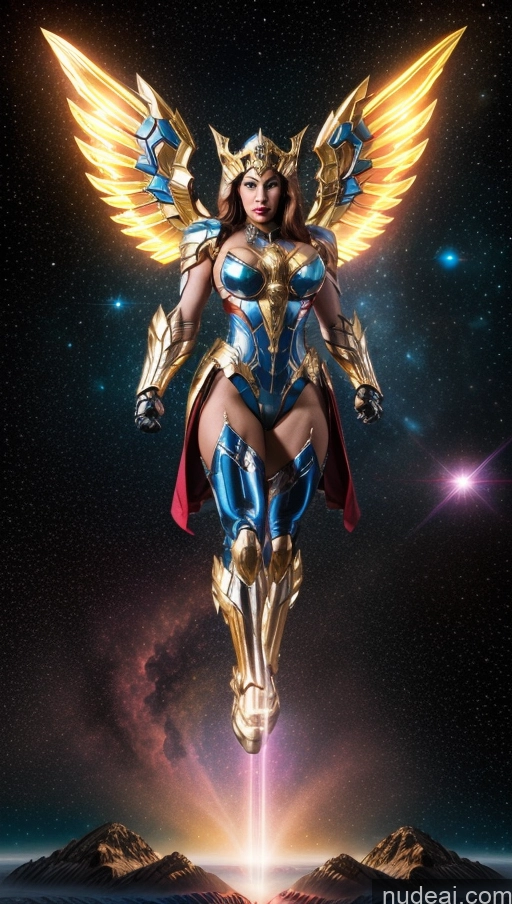 ai nude image of a woman in a costume flying through the air with wings pics of Bodybuilder Several Busty Persian Superhero Regal Powering Up Has Wings Science Fiction Style Space Dynamic View Heat Vision SSS: A-Mecha Musume A素体机娘