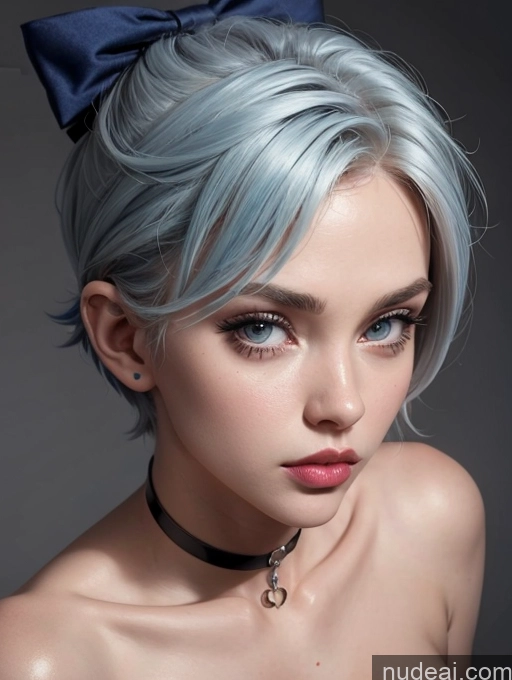 related ai porn images free for Skinny Fairer Skin 30s Pouting Lips Blue Hair Pixie Shirt Cleavage Bows Choker Bimbo