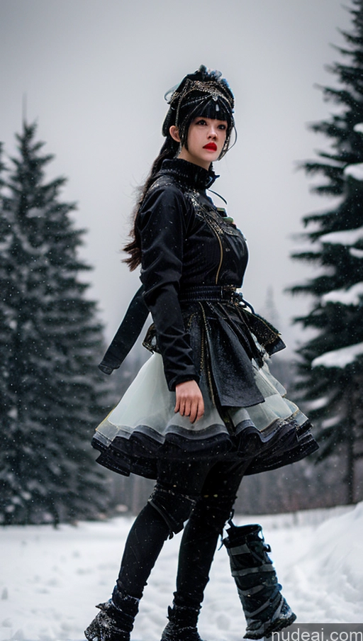 ai nude image of woman in black and white dress and boots walking in the snow pics of Snow Urban Samurai V1 New Chinese-style Clothing