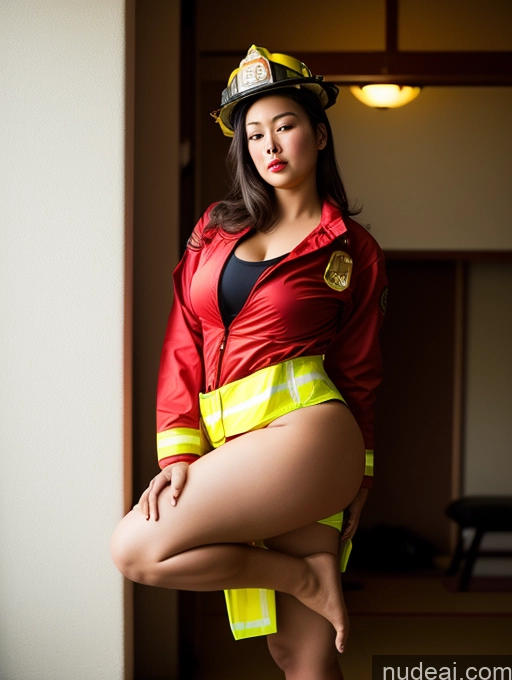 ai nude image of there is a woman in a fireman's uniform posing for a picture pics of One Small Tits Sunglasses Lipstick Big Ass Fat Big Hips Thick Long Legs Tall Pubic Hair 18 Long Hair Japanese Front View Yoga Chubby Firefighter