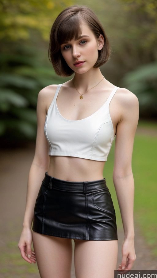 ai nude image of arafed woman in a white top and black leather skirt pics of Small Tits Beautiful Skinny Short Hair Fairer Skin 18 Brunette Russian Detailed One Mini Skirt Leather Crop Top