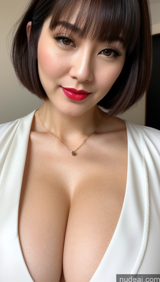 related ai porn images free for Woman One Huge Boobs Beautiful 30s Black Hair Close-up View Detailed Simple Japanese Lipstick Fairer Skin Bobcut Kimono Cleavage