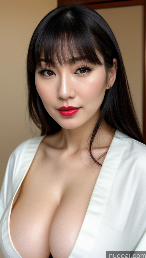 related ai porn images free for Woman One Huge Boobs Beautiful 30s Black Hair Close-up View Detailed Simple Japanese Lipstick Fairer Skin Kimono Bangs