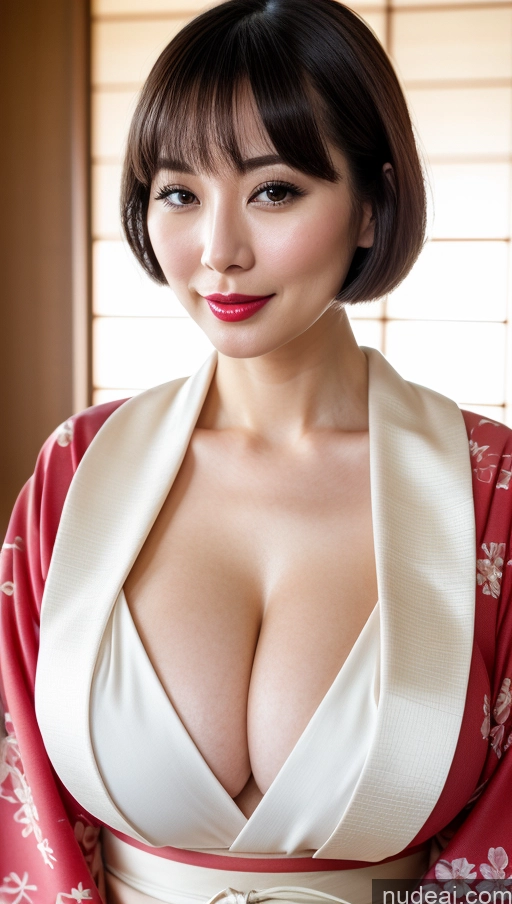 related ai porn images free for Woman One Huge Boobs Beautiful 30s Black Hair Close-up View Detailed Simple Japanese Lipstick Fairer Skin Bobcut Kimono