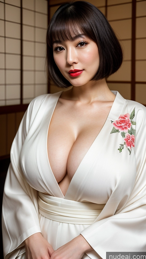 related ai porn images free for Woman One Huge Boobs Beautiful 30s Black Hair Close-up View Detailed Simple Japanese Lipstick Fairer Skin Kimono Bobcut