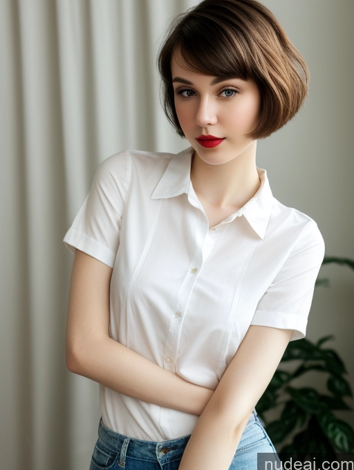 related ai porn images free for Small Tits Beautiful Lipstick Skinny Fairer Skin 18 Brunette Russian Close-up View Shirt Short Hair