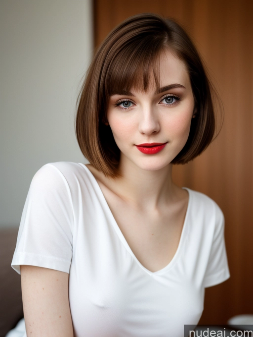 related ai porn images free for Small Tits Beautiful Lipstick Skinny Fairer Skin 18 Brunette Russian Close-up View Shirt Bobcut