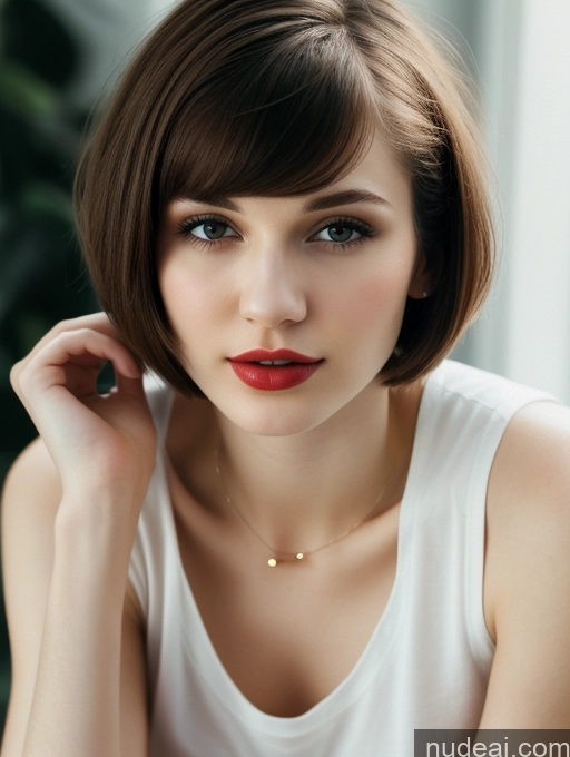 related ai porn images free for Small Tits Beautiful Lipstick Skinny Fairer Skin 18 Brunette Russian Close-up View Shirt Short Hair