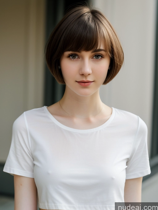 ai nude image of arafed woman with short hair and a white shirt posing for a picture pics of Small Tits Beautiful Skinny Fairer Skin 18 Brunette Russian Close-up View Shirt Short Hair