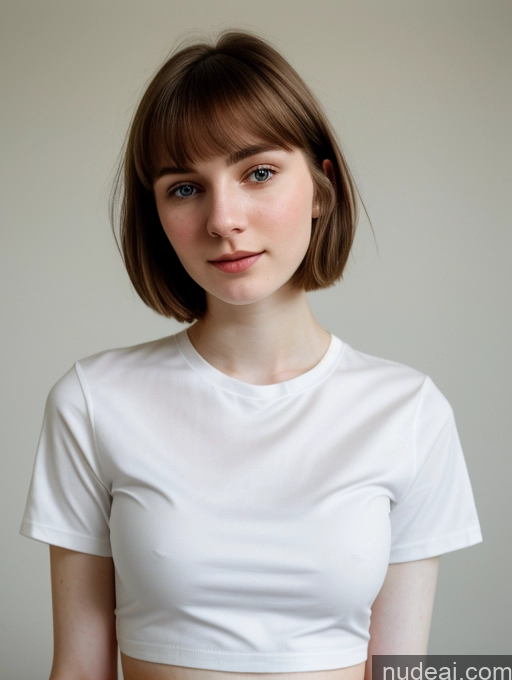 ai nude image of arafed woman with short hair wearing a white shirt and a tie pics of Small Tits Beautiful Skinny Fairer Skin 18 Brunette Russian Close-up View Shirt Bobcut