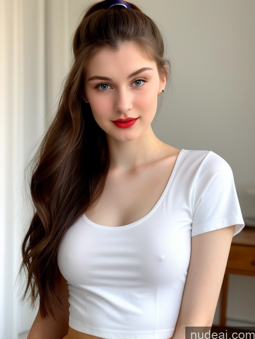 related ai porn images free for Small Tits Beautiful Lipstick Skinny Fairer Skin 18 Brunette Russian Close-up View Shirt Ponytail