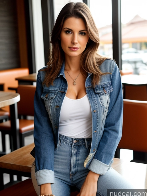 related ai porn images free for Woman One Perfect Boobs Beautiful Perfect Body Fairer Skin 20s Serious Brunette Straight Brazilian Front View Bright Lighting Detailed Casual Jeans Jacket Shirt Restaurant