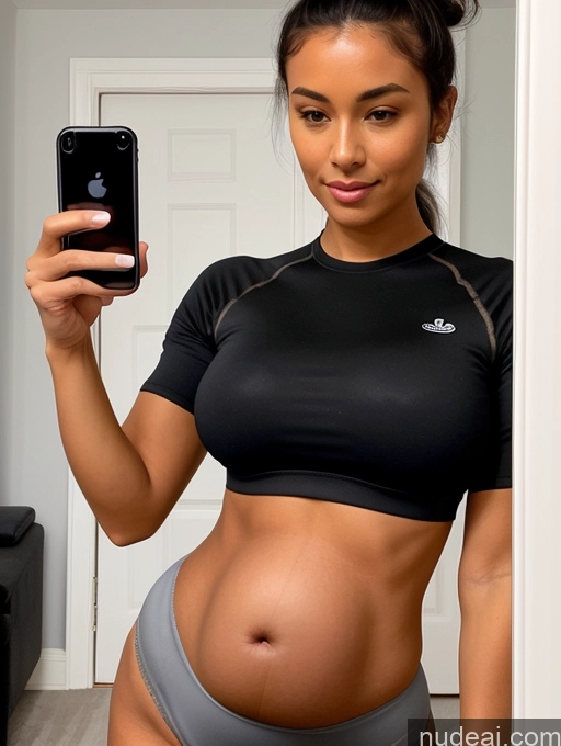 related ai porn images free for Perfect Boobs Short Perfect Body Pregnant Tanned Skin 18 Black Hair Hair Bun Mirror Selfie Front View Bra Yoga Pants Bright Lighting Detailed