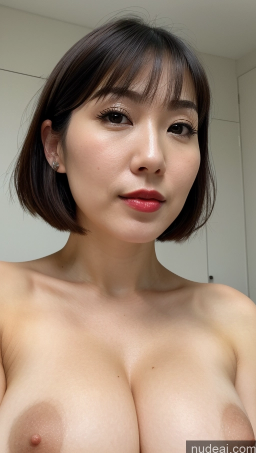 related ai porn images free for Woman One Huge Boobs Beautiful Lipstick Fairer Skin 30s Black Hair Close-up View Nude Detailed Simple Japanese Bobcut